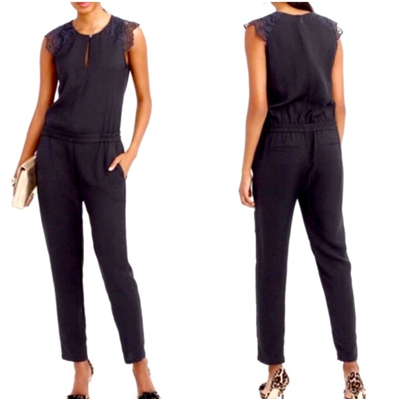 J Crew jumpsuit size 00P black, lace sleeves - Picture 1 of 16